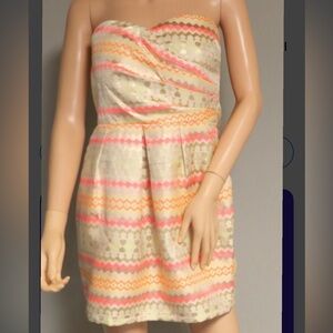 Karlie Strapless Gold Pink and Cream Dress Size Large